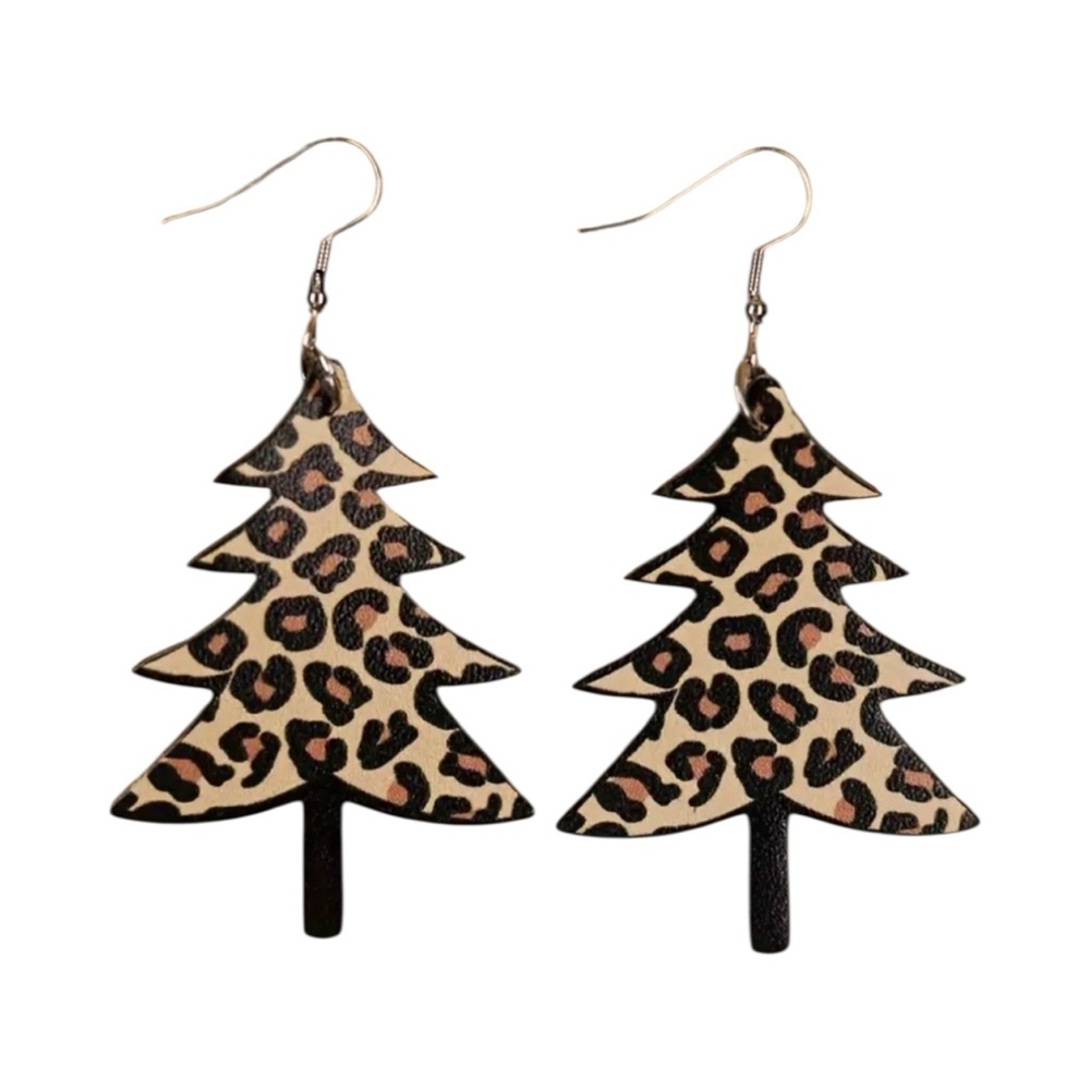 Animal Print Christmas Tree Earrings